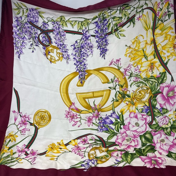Floral Scarf - Burgundy, Gold, and White